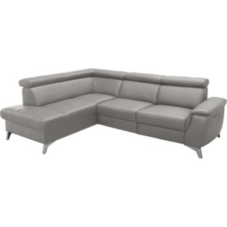 Canapé d'angle en cuir italien de luxe 5/6 places avec relax électrique et coffre, LINCOLN, gris clair, angle gauche