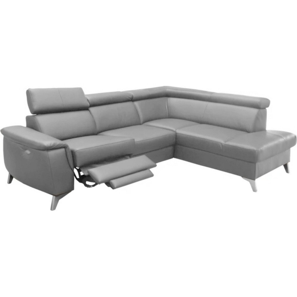 Canapé d'angle en cuir italien de luxe 5/6 places avec relax électrique et coffre, LINCOLN, gris clair, angle droit