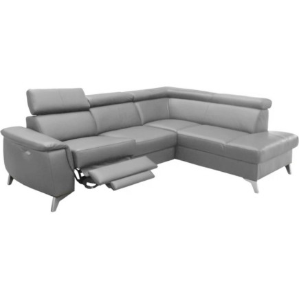 Canapé d'angle en cuir italien de luxe 5/6 places avec relax électrique et coffre, LINCOLN, gris clair, angle droit