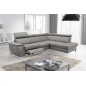 Canapé d'angle en cuir italien de luxe 5/6 places avec relax électrique et coffre, LINCOLN, gris clair, angle droit
