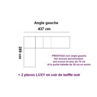 solde paiement commande: Canapé d'angle cuir buffle italien luxe PRESTIGIA noir angle gauche, Sur mesure personnalisé: une assis