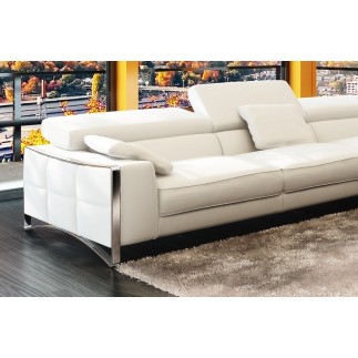 Canapé d'angle en cuir italien 5 places SUEDE, blanc, droit