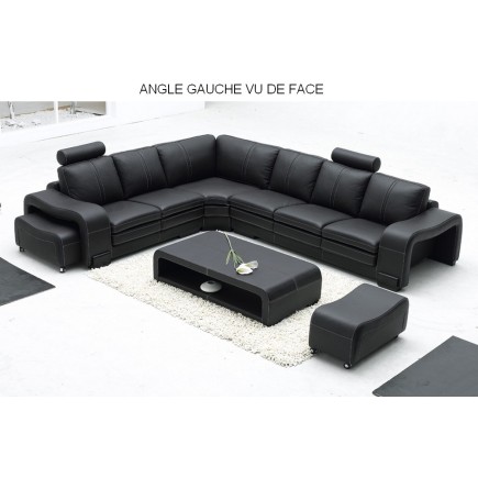 Canapé d'angle TENDER en cuir NOIR 366 haut de gamme italien Casanoti, angle gauche vu de face
