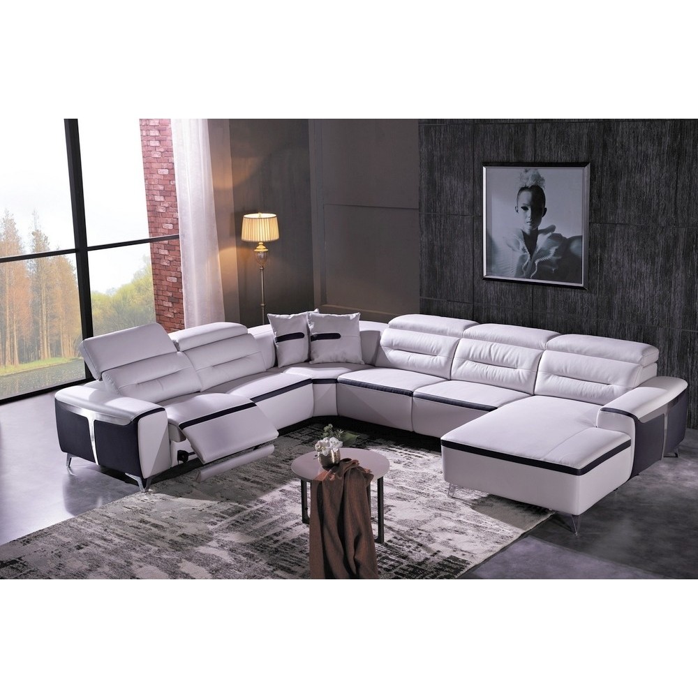 Canapé d'angle relax électrique en cuir buffle italien de luxe: COMBIRELAX, blanc et noir , angle gauche., TABLE OFFERTE, 7/8 pl