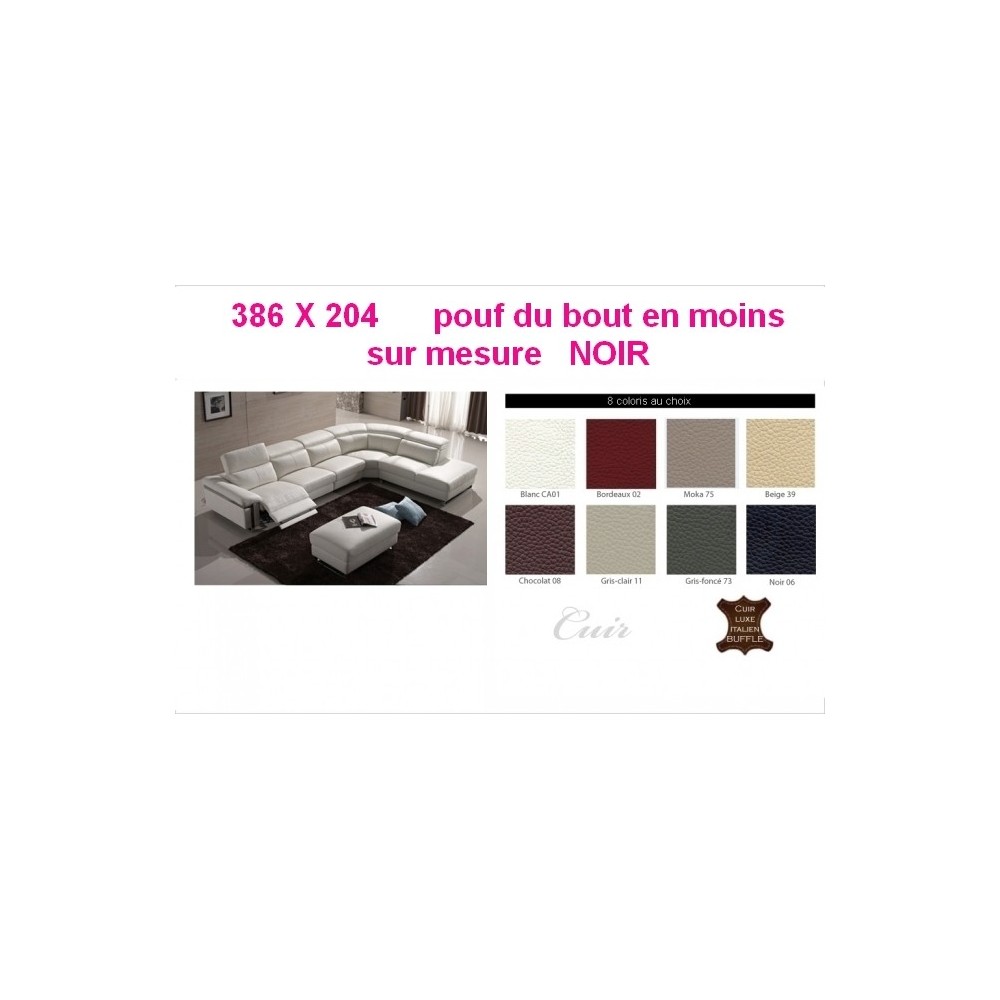 1er paiement acompte commande: Canapé d'angle relax en cuir buffle italien, de luxe RELAXINO, personnalisée SUR MESURE 386X204 c