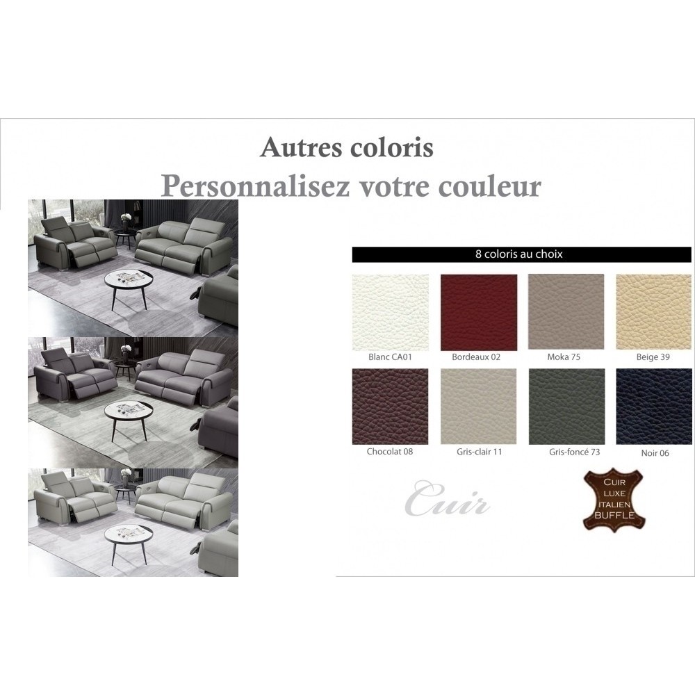 1er paiement de la commande: Ensemble avec 4 relax électriques, canapé 3 places et 2 places en cuir italien buffle toprelax, 6x