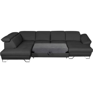 Canapé d'angle en 100% tout cuir italien de luxe 8 places convertible et coffre, DENY, gris foncé, angle gauche