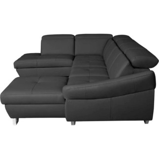 Canapé d'angle en 100% tout cuir italien de luxe 8 places convertible et coffre, DENY, gris foncé, angle gauche