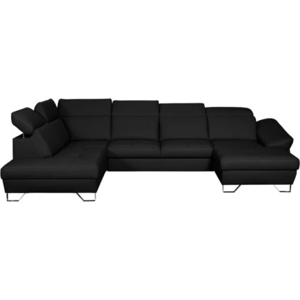 - Canapé d'angle en 100% tout cuir italien de luxe 8 places convertible et coffre, DENY, noir, angle gauche