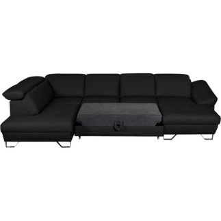 - Canapé d'angle en 100% tout cuir italien de luxe 8 places convertible et coffre, DENY, noir, angle gauche