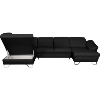 - Canapé d'angle en 100% tout cuir italien de luxe 8 places convertible et coffre, DENY, noir, angle gauche