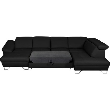 Canapé d'angle en 100% tout cuir italien de luxe 8 places convertible et coffre, DENY, noir, angle droit