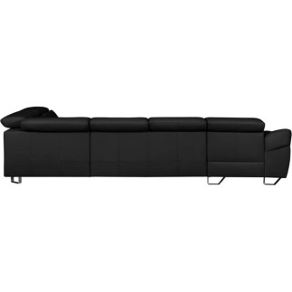 Canapé d'angle en 100% tout cuir italien de luxe 8 places convertible et coffre, DENY, noir, angle droit