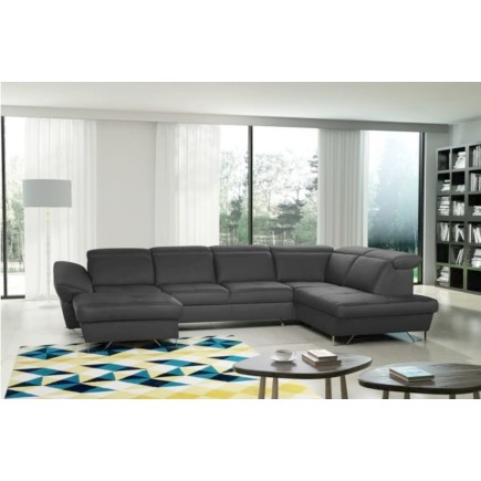 Canapé d'angle en 100% tout cuir italien de luxe 8 places convertible et coffre, DENY, gris foncé, angle droit