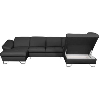 Canapé d'angle en 100% tout cuir italien de luxe 8 places convertible et coffre, DENY, gris foncé, angle droit