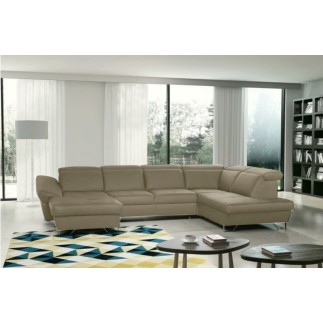 Canapé d'angle en 100% tout cuir italien de luxe 8 places convertible et coffre, DENY, taupe, angle droit