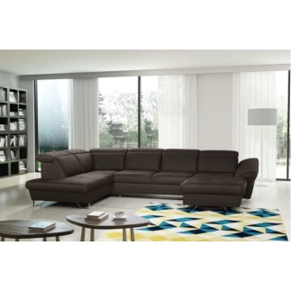 Canapé d'angle en 100% tout cuir italien de luxe 8 places convertible et coffre, DENY, chocolat, angle gauche