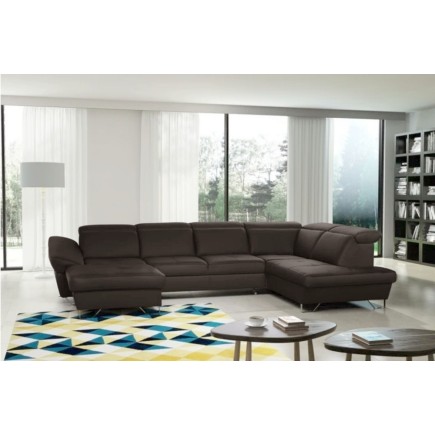 Canapé d'angle en 100% tout cuir italien de luxe 8 places convertible et coffre, DENY, chocolat, angle droit