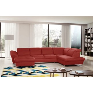 Canapé d'angle en 100% tout italien de luxe 8 places convertible et coffre, DENY, rouge foncé, angle droit