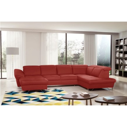 Canapé d'angle en 100% tout italien de luxe 8 places convertible et coffre, DENY, rouge foncé, angle droit