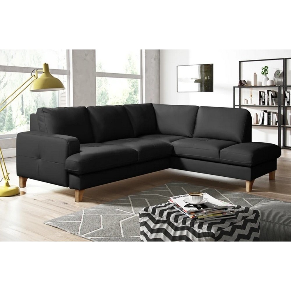 Canapé d'angle convertible en cuir italien de luxe 4/5 places avec coffre, FARELI, noir, angle droit
