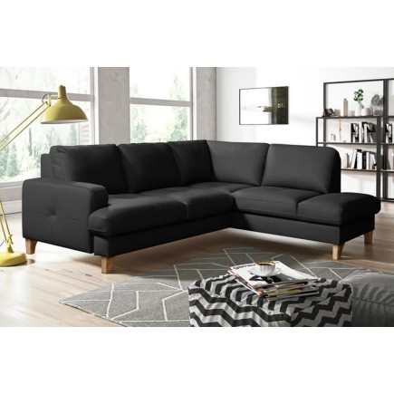 Canapé d'angle convertible en cuir italien de luxe 4/5 places avec coffre, FARELI, noir, angle droit