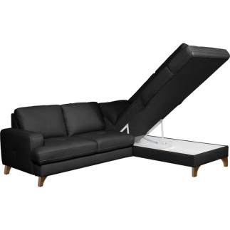 Canapé d'angle convertible en cuir italien de luxe 4/5 places avec coffre, FARELI, noir, angle droit