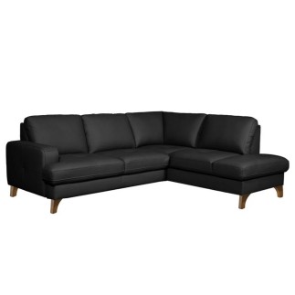 Canapé d'angle convertible en cuir italien de luxe 4/5 places avec coffre, FARELI, noir, angle droit