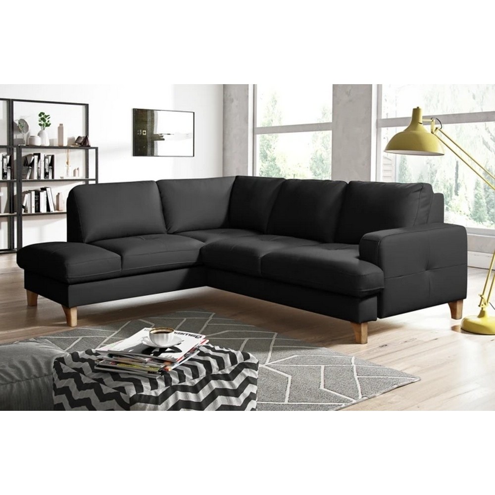 - Canapé d'angle convertible en cuir italien de luxe 4/5 places avec coffre, FARELI, noir, angle gauche