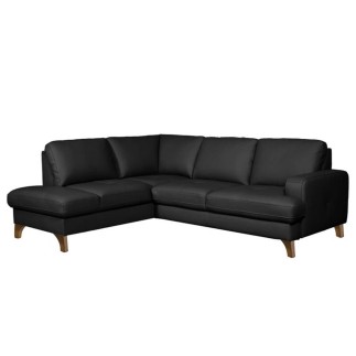 - Canapé d'angle convertible en cuir italien de luxe 4/5 places avec coffre, FARELI, noir, angle gauche