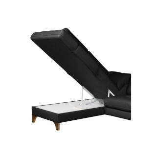 - Canapé d'angle convertible en cuir italien de luxe 4/5 places avec coffre, FARELI, noir, angle gauche