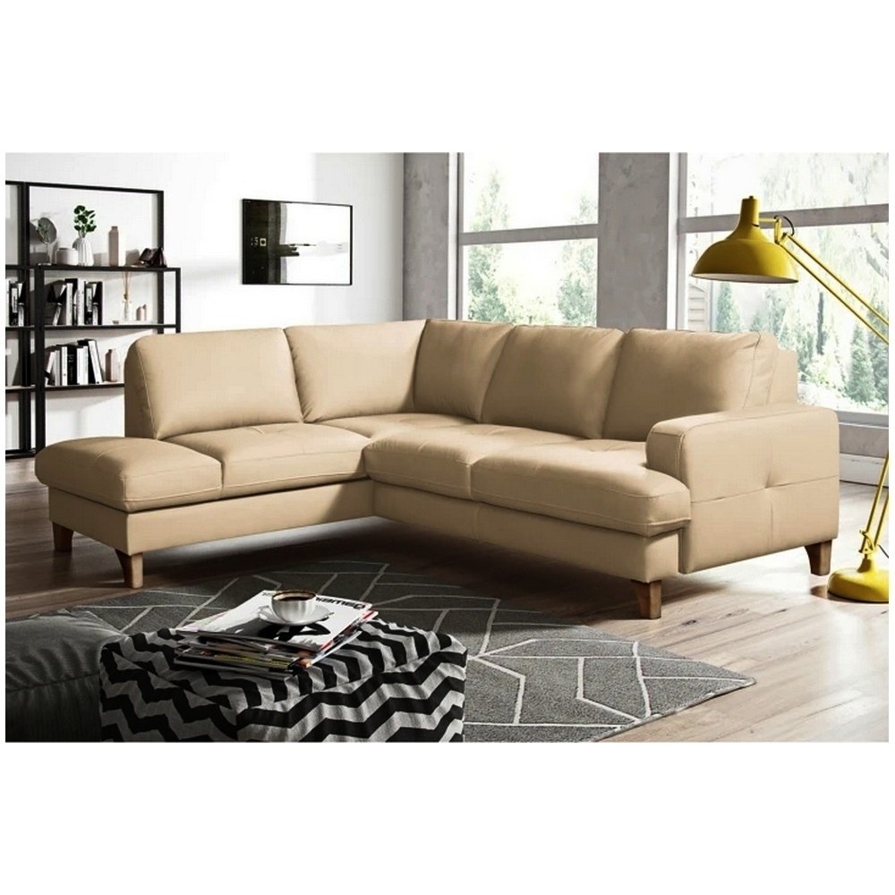 Canapé d'angle convertible en cuir italien de luxe 4/5 places avec coffre, FARELI, beige, angle gauche