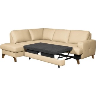 Canapé d'angle convertible en cuir italien de luxe 4/5 places avec coffre, FARELI, beige, angle gauche