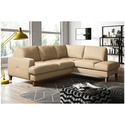Canapé d'angle convertible en cuir italien de luxe 4/5 places avec coffre, FARELI, beige, angle droit