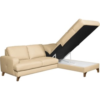 Canapé d'angle convertible en cuir italien de luxe 4/5 places avec coffre, FARELI, beige, angle droit