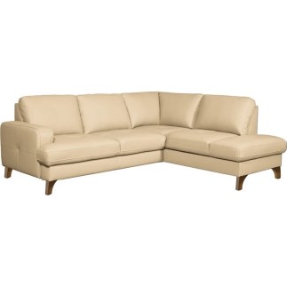 Canapé d'angle convertible en cuir italien de luxe 4/5 places avec coffre, FARELI, beige, angle droit