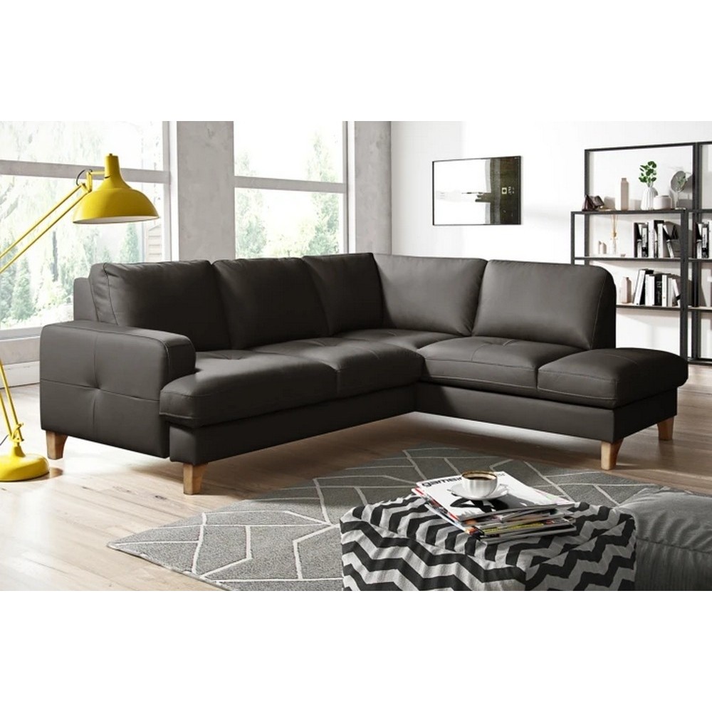 Canapé d'angle convertible en cuir italien de luxe 4/5 places avec coffre, FARELI, chocolat, angle droit