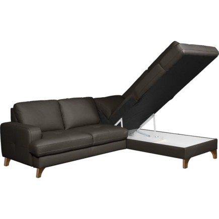 Canapé d'angle convertible en cuir italien de luxe 4/5 places avec coffre, FARELI, chocolat, angle droit