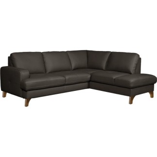 Canapé d'angle convertible en cuir italien de luxe 4/5 places avec coffre, FARELI, chocolat, angle droit