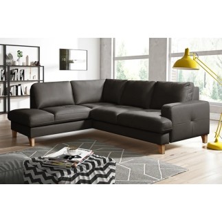 Canapé d'angle convertible en cuir italien de luxe 4/5 places avec coffre, FARELI, chocolat, angle gauche