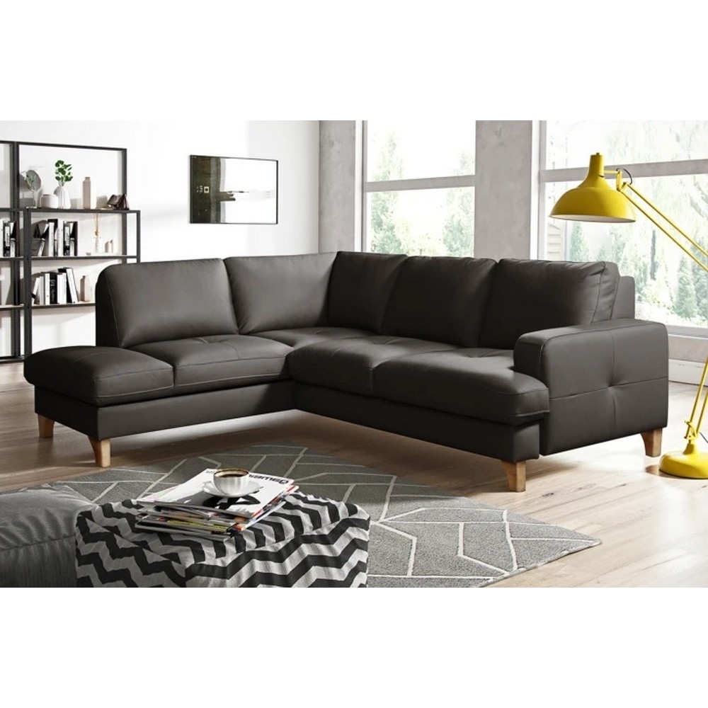 Canapé d'angle convertible en cuir italien de luxe 4/5 places avec coffre, FARELI, chocolat, angle gauche
