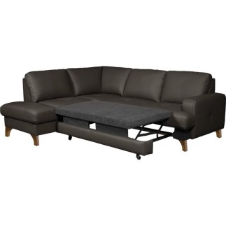 Canapé d'angle convertible en cuir italien de luxe 4/5 places avec coffre, FARELI, chocolat, angle gauche