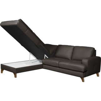 Canapé d'angle convertible en cuir italien de luxe 4/5 places avec coffre, FARELI, chocolat, angle gauche