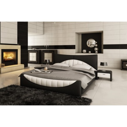Lit en cuir italien de luxe KING, noir et seconde couleur au choix, 140x190