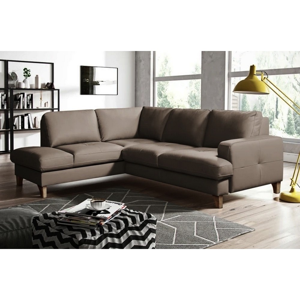 Canapé d'angle convertible en cuir italien de luxe 4/5 places avec coffre, FARELI, taupe, angle gauche