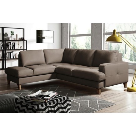Canapé d'angle convertible en cuir italien de luxe 4/5 places avec coffre, FARELI, taupe, angle gauche