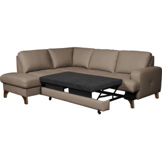 Canapé d'angle convertible en cuir italien de luxe 4/5 places avec coffre, FARELI, taupe, angle gauche
