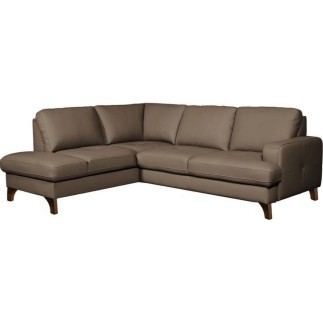 Canapé d'angle convertible en cuir italien de luxe 4/5 places avec coffre, FARELI, taupe, angle gauche