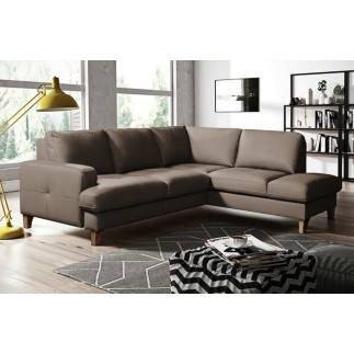 Canapé d'angle convertible en cuir italien de luxe 4/5 places avec coffre, FARELI, taupe, angle droit