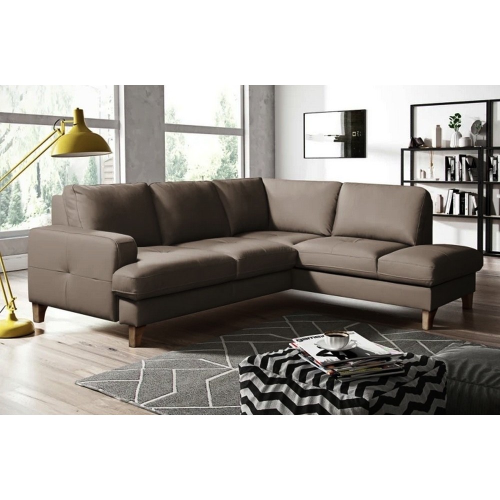 Canapé d'angle convertible en cuir italien de luxe 4/5 places avec coffre, FARELI, taupe, angle droit